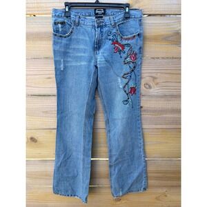 Squeeze Jeans low rise  Embroidered Studded Flared Distressed Denim Pants Sz 14